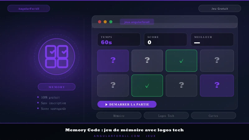 Memory Code : jeu de mémoire avec logos tech