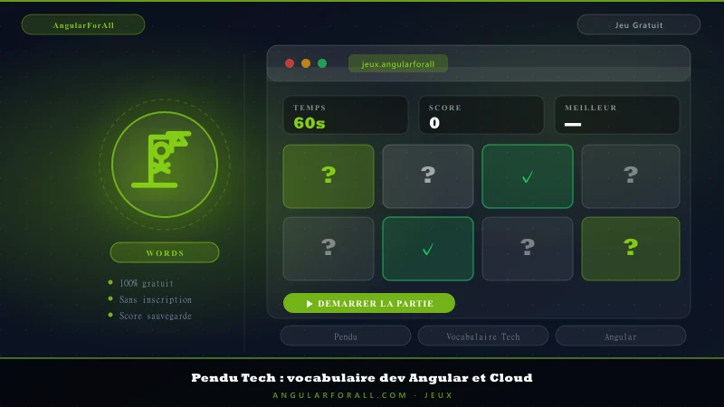 Pendu Tech : vocabulaire dev Angular et Cloud