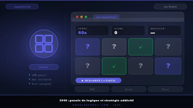 2048 : puzzle de logique et stratégie addictif