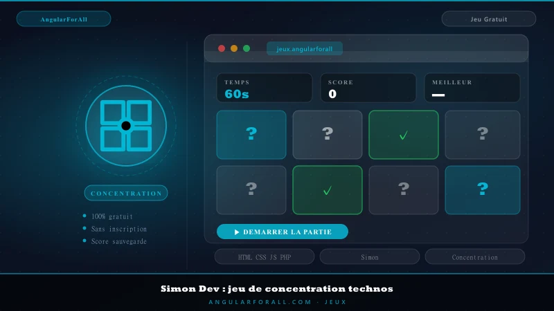 Simon Dev : jeu de concentration technos