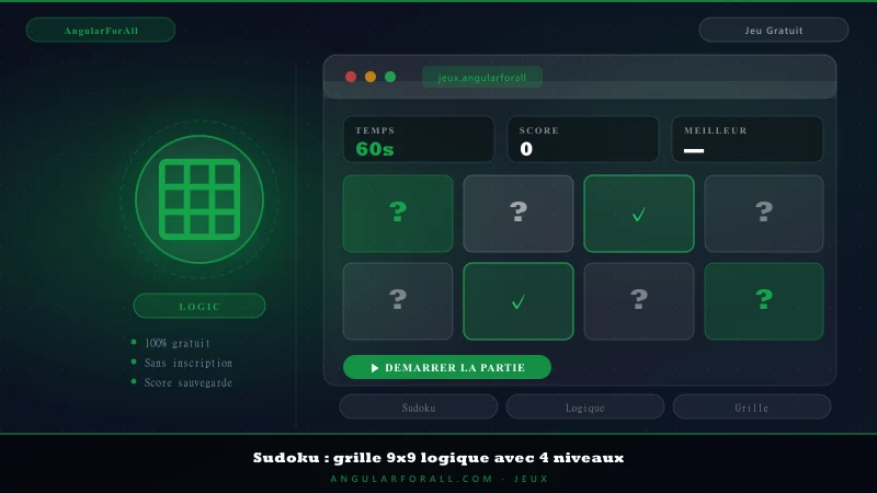Sudoku : grille 9x9 logique avec 4 niveaux