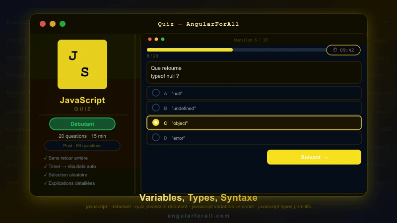 JavaScript — Quiz Entretien Débutant (Bases, Variables, Types)