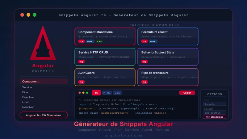 Générateur de snippets Angular en ligne — Components, Services, Pipes, Directives